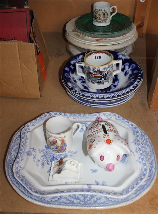 19th century blue and white pottery, commemorative ceramics and other pottery